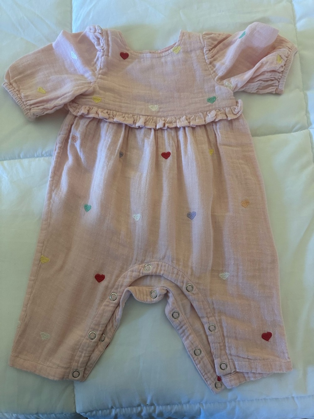 Pink Chicken- Pink Baby Heart Embroidered Romper.3-6 month